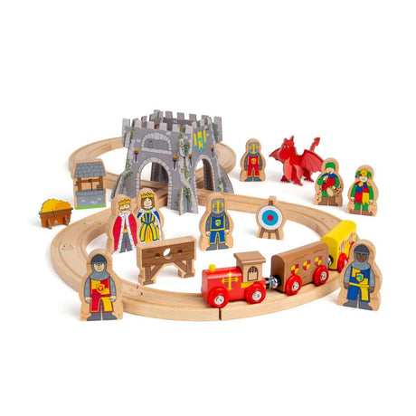 Bigjigs Rail Medieval Train Set Wooden Toy Railway with 33 Play Pieces