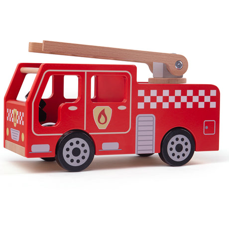 Bigjigs Toys Wooden City Fire Engine Toy with Swivel Ladder for Kids Age 3+