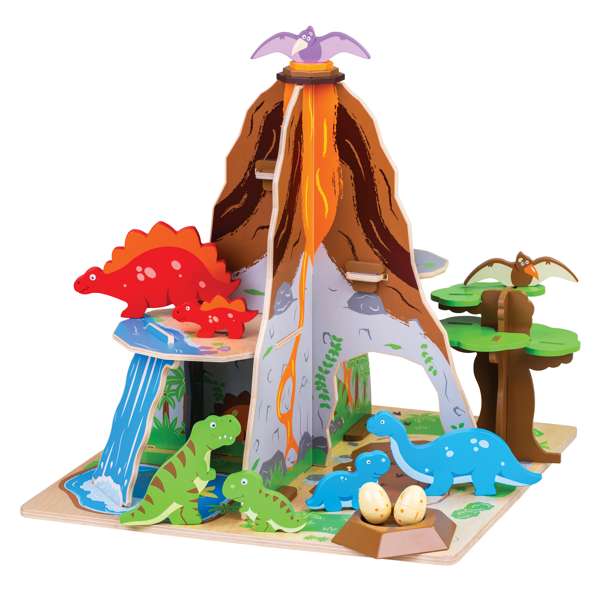 Bigjigs Toys Dinosaur Island Wooden Playset with 13 Play Pieces