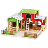 Bigjigs Toys Cobblestone Farm Wooden Toy Farm Playset with Stable and Hayloft