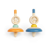 Bigjigs Toys Wooden Pull String Spinning Tops Pack of 2 Blue and Orange Traditional Toy