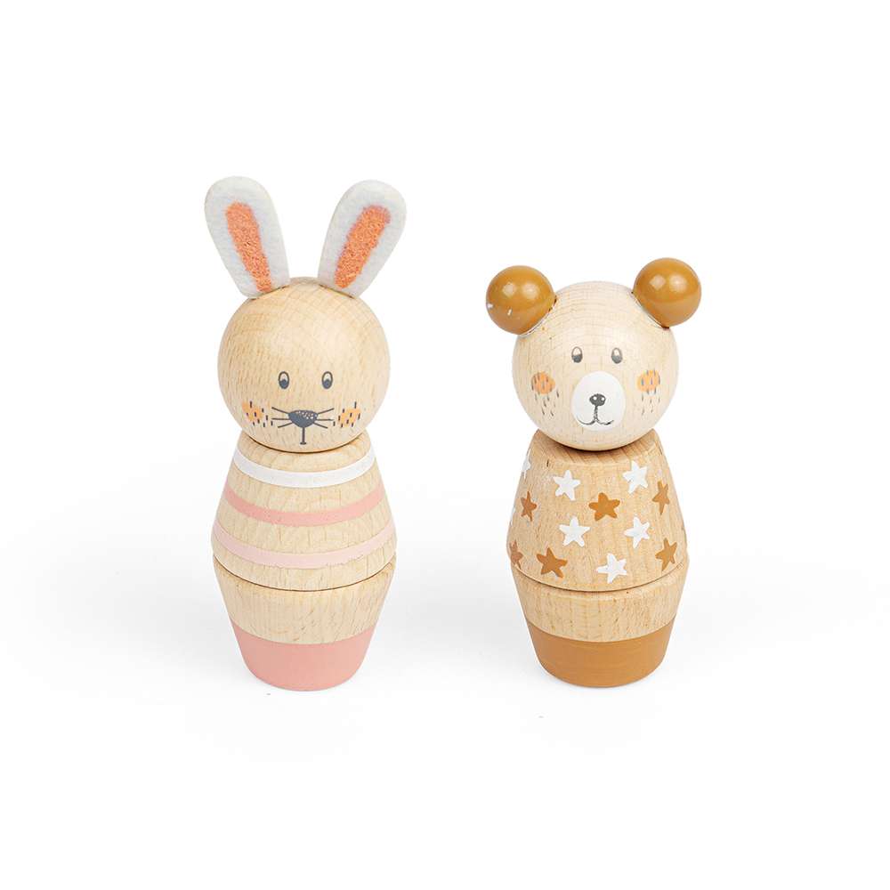 Bigjigs Toys Wooden Twist and Match Animals Bear and Bunny Screw Toy 2 Pack