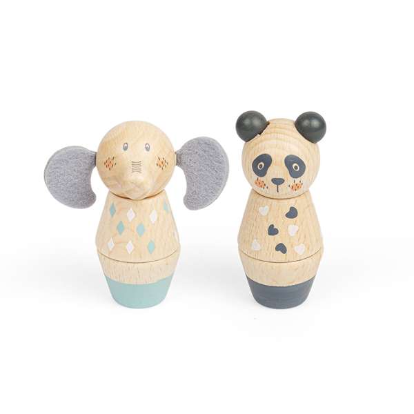 Bigjigs Toys Twist and Match Wooden Animals Panda and Elephant 2 Pack Toy for 18 Months Plus