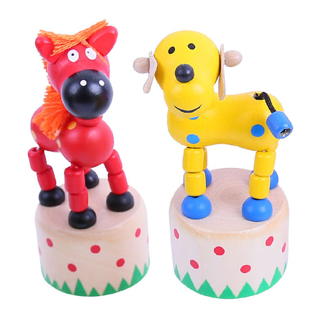 Bigjigs Toys Wooden Dancing Farm Animals Sustainable Wood Toy Push Up Press Base Stocking Filler