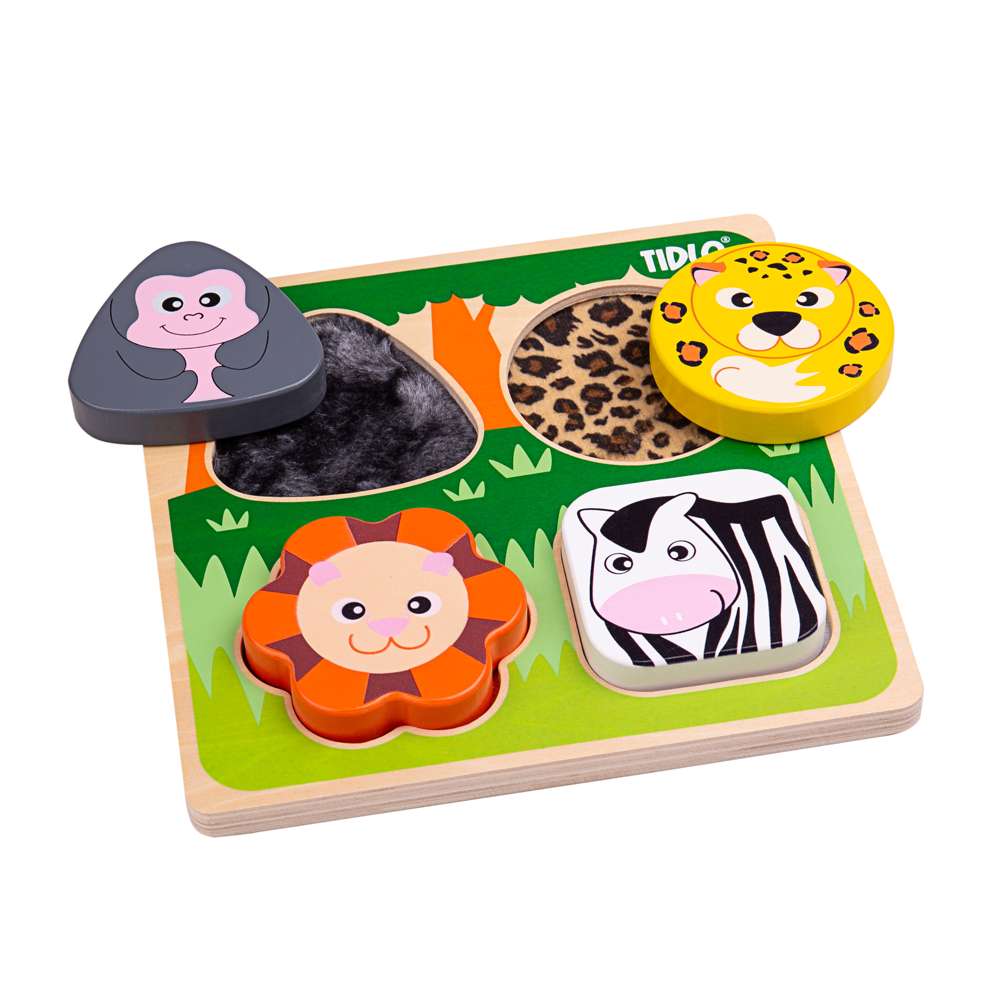 Tidlo Touch and Feel Safari Wooden Sensory Puzzle for Toddlers