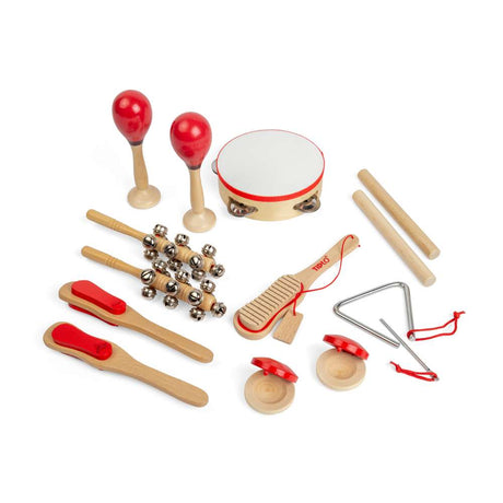 Tidlo 14 Piece Kids Musical Instruments Set Wooden Percussion Toys for 3 Years Plus
