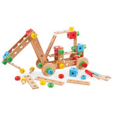 Tidlo Wooden Construction Set Kids Building Toy with Tools and 91 Pieces