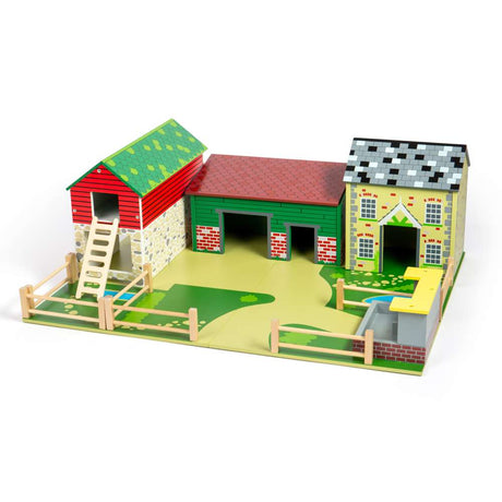 Tidlo Oldfield Farm Wooden Toy Farm Set with Barn and Farmhouse