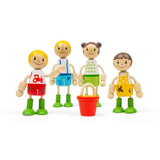 Tidlo Farmer Family Wooden Doll Set with 4 Poseable Figures and Bucket Accessory