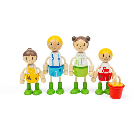 Tidlo Farmer Family Wooden Doll Set with 4 Poseable Figures and Bucket Accessory