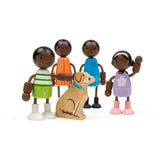 Tidlo Wooden Black Family Dolls Set 4 Figures and Pet Dog