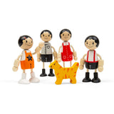 Tidlo Wooden East Asian Family Dolls and Pet Cat Playset 5 Pieces