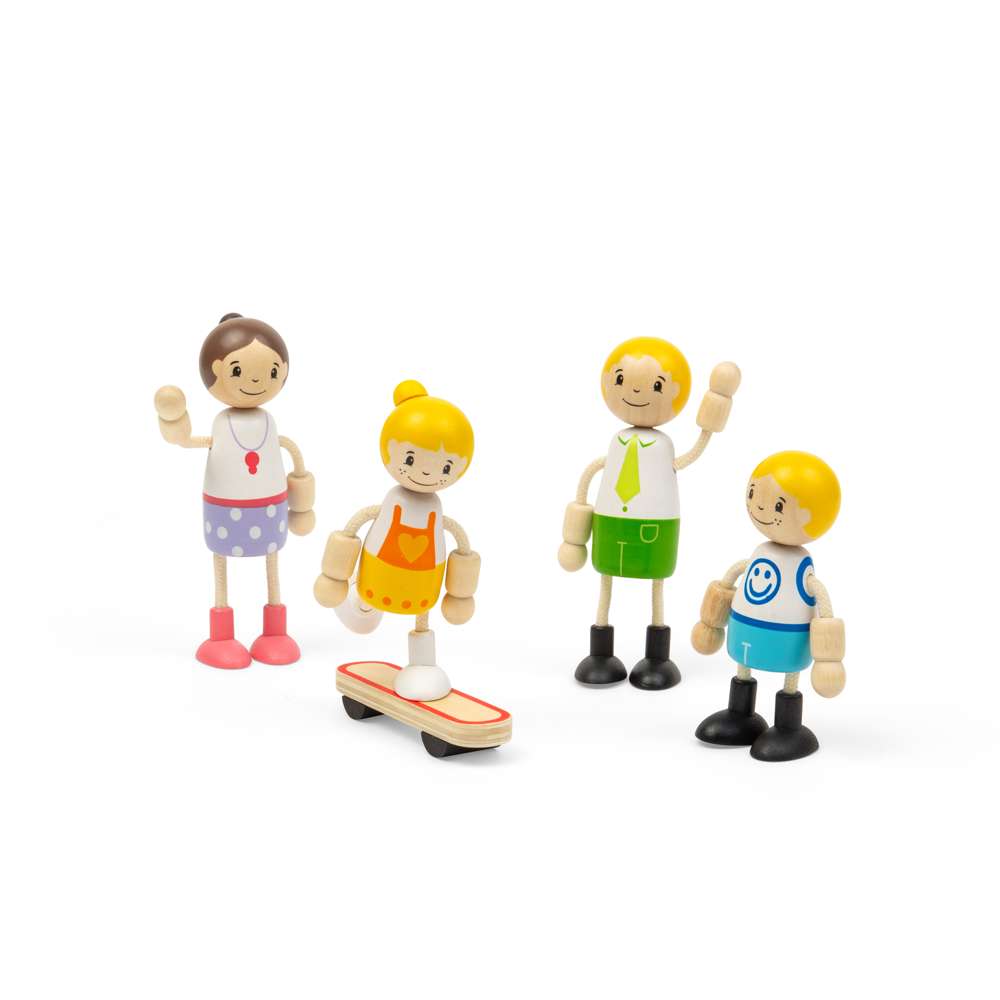 Tidlo Wooden White Family Dolls House People Playset with Skateboard 5 Pieces