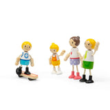 Tidlo Wooden White Family Dolls House People Playset with Skateboard 5 Pieces