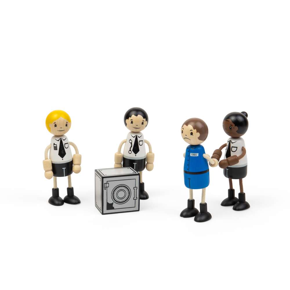 Tidlo Police Officer and Prisoner Wooden Dolls Set with 5 Play Pieces