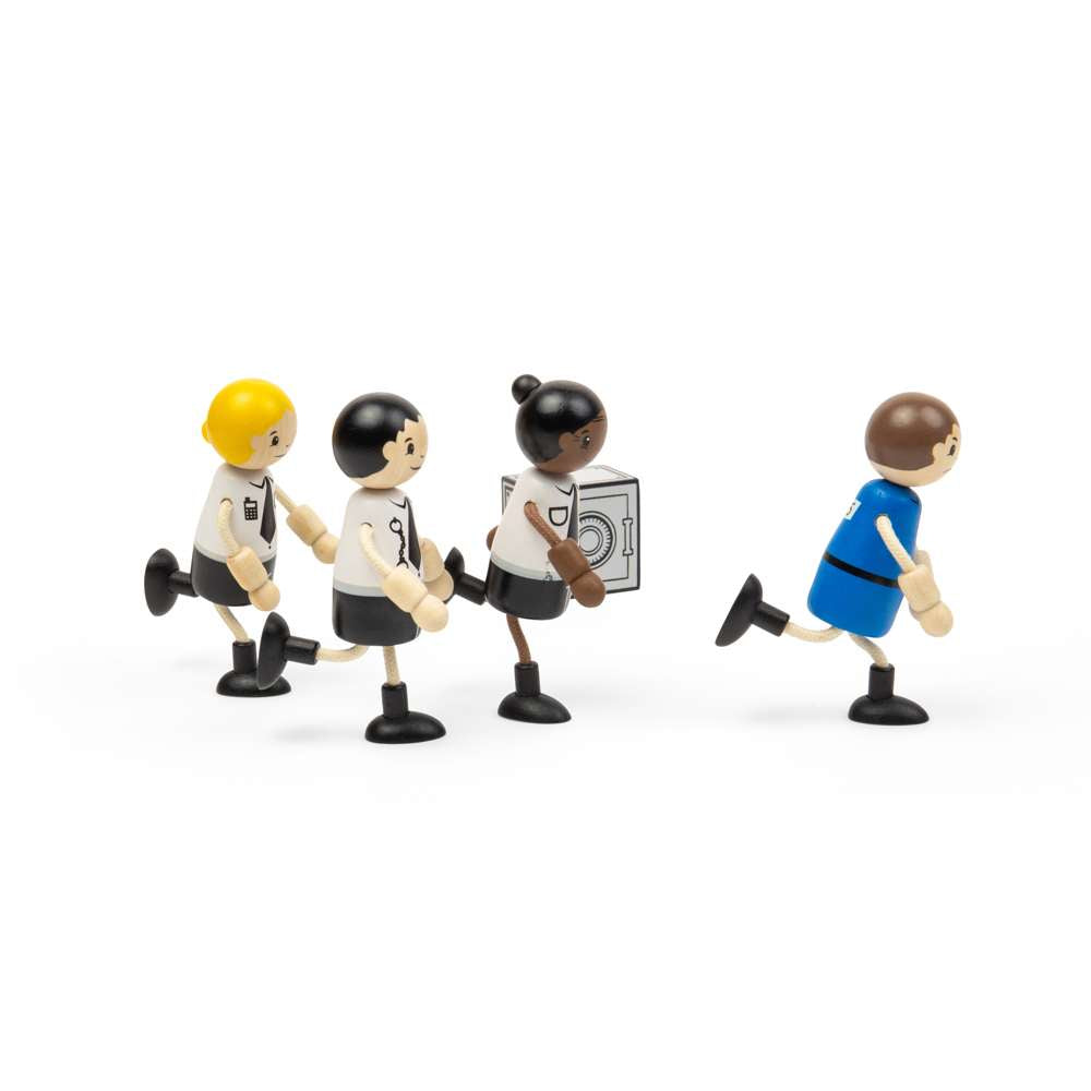 Tidlo Police Officer and Prisoner Wooden Dolls Set with 5 Play Pieces