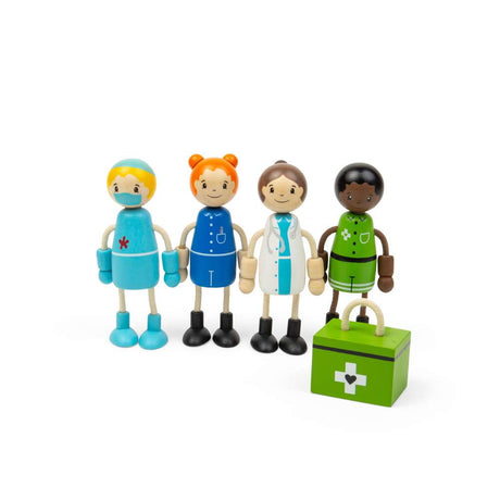 Tidlo Wooden Medic Dolls Set with First Aid Kit 5 Pieces 18 Months Plus