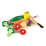 Tidlo Wooden Cutting Vegetables Set Kids Play Food Toy with Tray and Knife