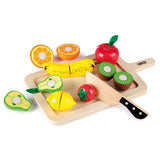 Tidlo Wooden Cutting Fruits Set Play Food with Tray and Knife for Kids 18 Months Plus