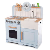 Tidlo Country Play Kitchen Blue and White Wooden Toy Kitchen with Accessories