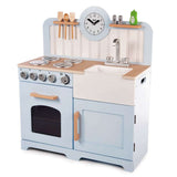 Tidlo Country Play Kitchen Blue and White Wooden Toy Kitchen with Accessories