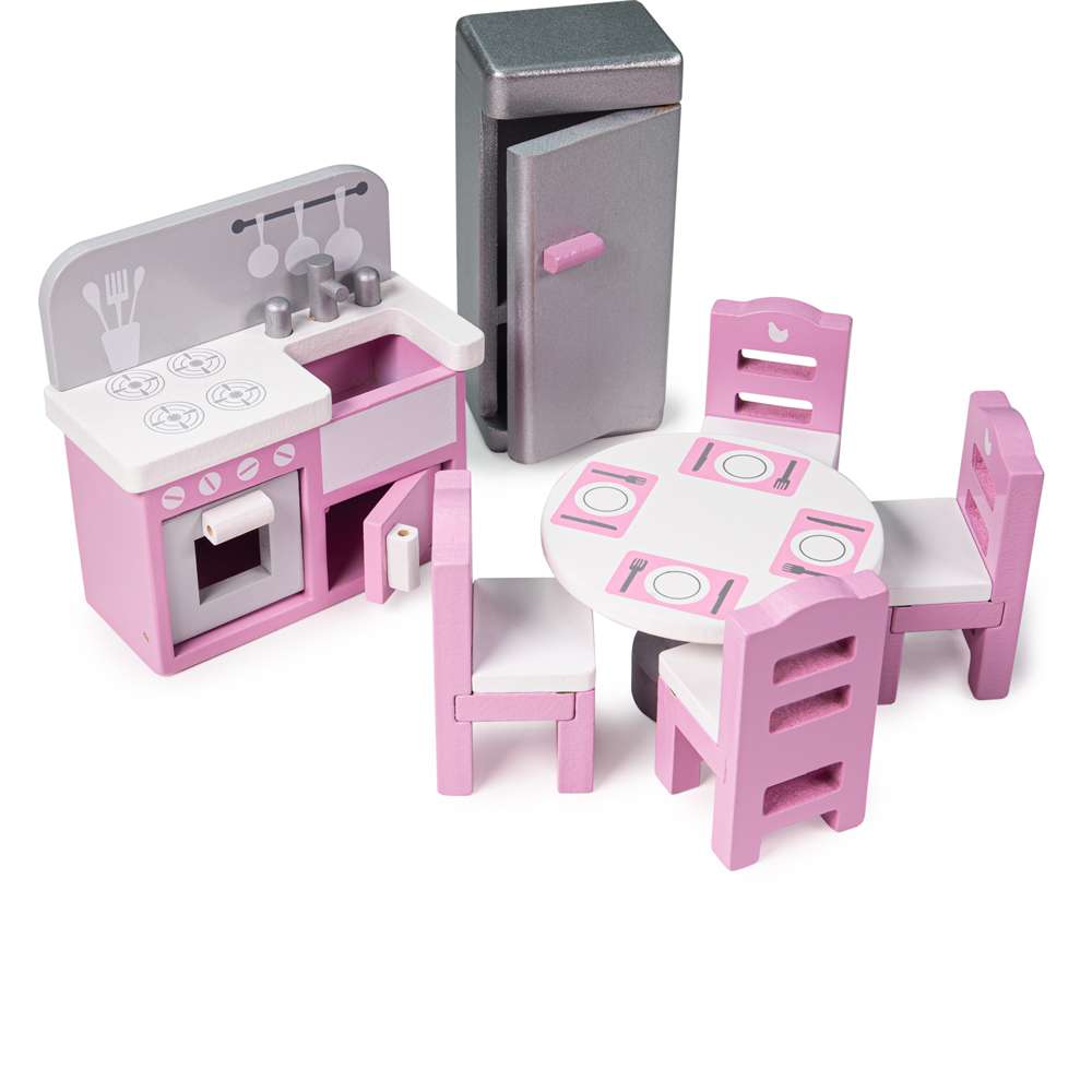 Tidlo Wooden Kitchen Dollhouse Furniture Set 9 Pieces