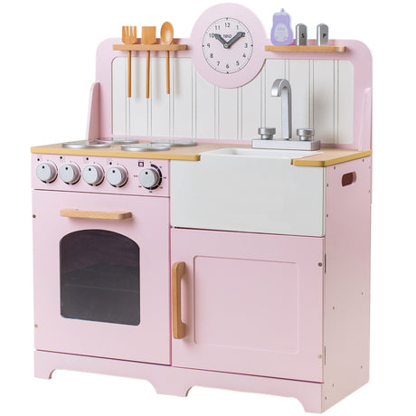 Tidlo Pink Country Play Kitchen Wooden Pretend Play Set for Children 3 Years Plus