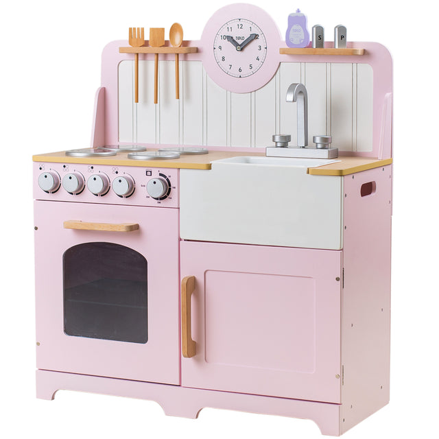 Tidlo Pink Country Play Kitchen Wooden Pretend Play Set for Children 3 Years Plus
