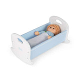 Tidlo Wooden Doll Cradle Blue Polka Dot Rocking Toy Bed for Dolls 18 Months Plus