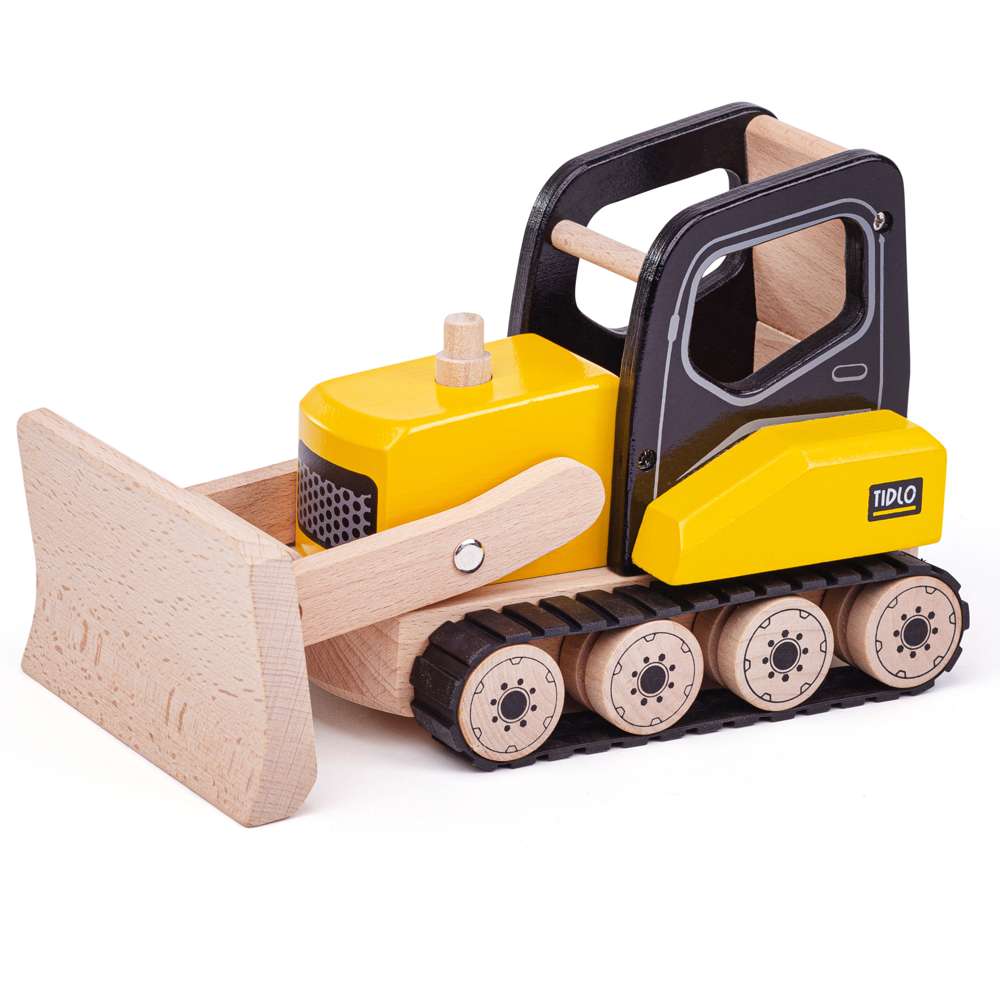 Tidlo Wooden Bulldozer Toy Construction Vehicle for Kids 3 Years plus
