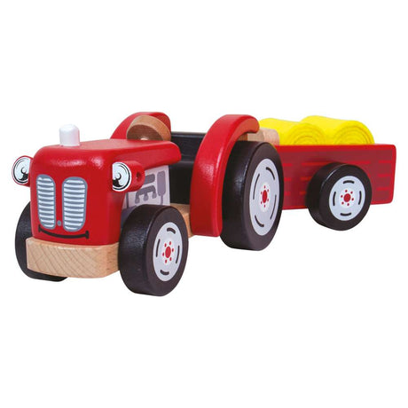 Tidlo Wooden Tractor and Trailer Toy with Hay Bales