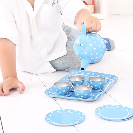 Blue Polka Dot Tin Tea Set in a Case