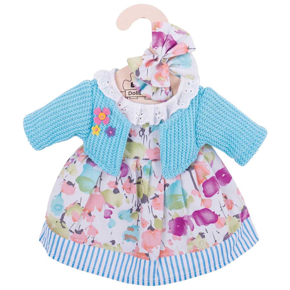 Turquoise Cardigan and Dress (for Size Medium Doll)