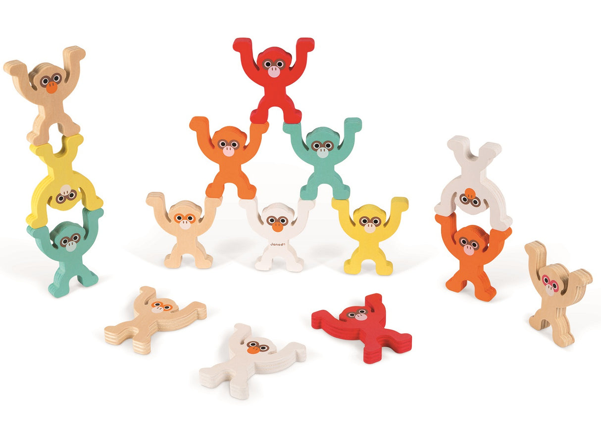 Stacking Wooden Monkey Pyramid Game