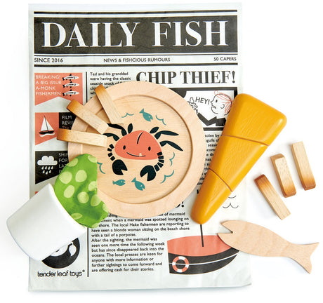 Wooden Fish and Chips Supper Set 