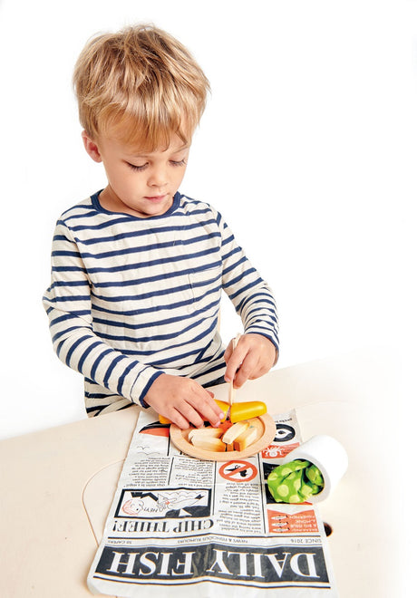 Wooden Fish and Chips Supper Set 